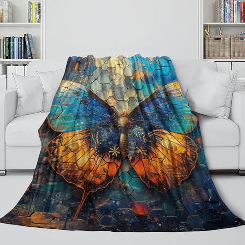 Couverture papillon bleu en microfibre 100x130 cm pour lit et canapé