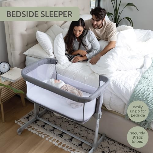 Image of KoolerThings 3 in 1 Baby Bassinet, Bedside Sleeper, & Playpen, Easy Folding Portable Crib (Grey)- KoolaBaby (Mesh Bassinet)