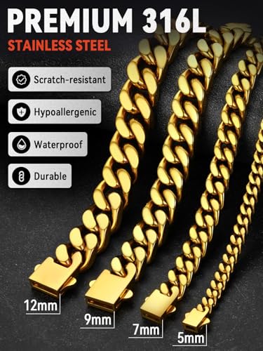 FaithHeart Mens Stainless Steel Cuban Link Bracelet - 5/7/9/12mm Width 7.5"/8.3"/9" Black/Silver/Gold Plated Heavy Duty Wrist Chain Bracelet Hip Hop Jewelry Birthday Gifts for Him4