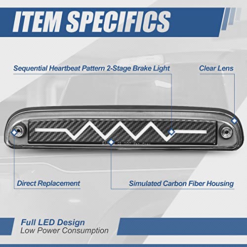 Image of Auto Dynasty LED Third Brake Light for 93-16 Ford Ranger F-250 Super Duty | 3rd Brake Light for 93-16 F-250 F-350 F-450 F-550 Ranger Sport Trac, Carbon Fiber Pattern Heartbeat Sequential