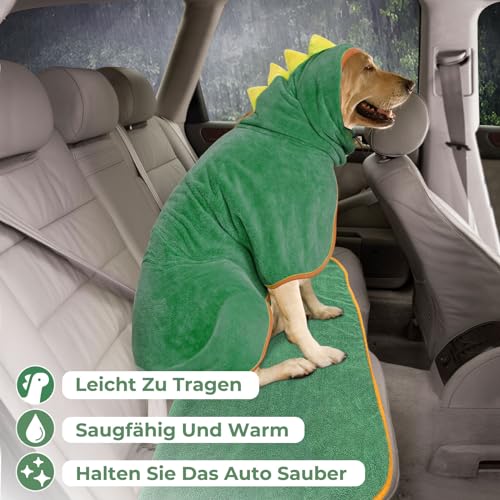 Bibykivn Bademantel für Hunde aus Mikrofaser, Handtuch für Hunde, schnell trocknend, saugfähig, mit Klettverschluss, verstellbar, für Haustiere und Katzen (Grün, M)