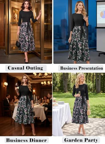 Image of VFSHOW Womens Work Business Casual Church Pockets Belted A-Line Midi Dress