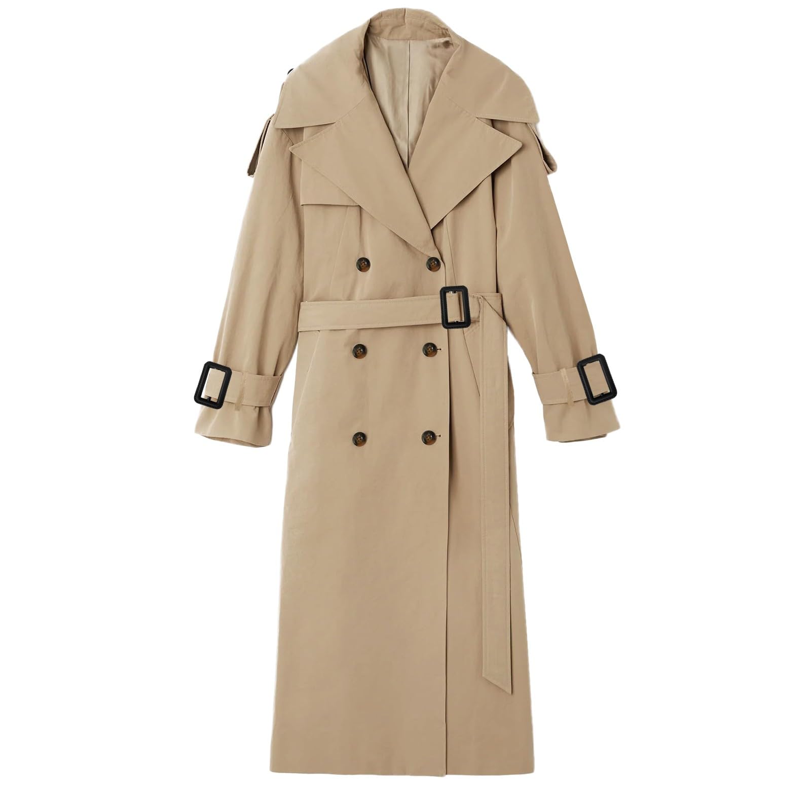 Trench long surdimensionné à double boutonnage avec ceinture - Coupe-vent - Pour femme