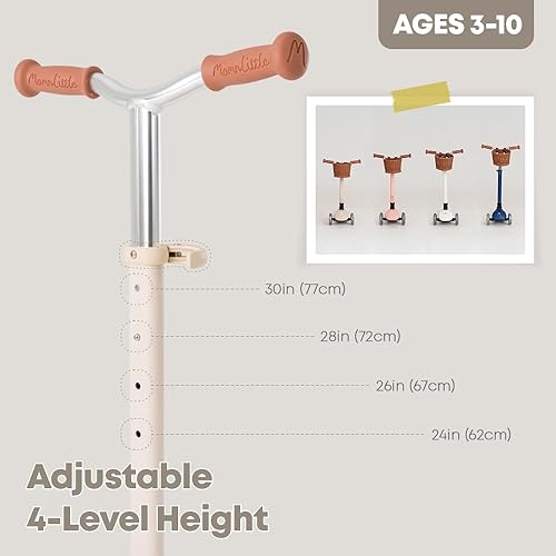 Miniatura 2 de MomnLittle - Patinete para niños de 3 a 10 años (beigerosaazul marinoblanco) de 3 ruedas con luces LED, certificado por la CPSC plegable y 4 alturas