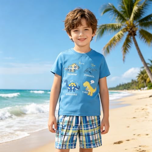 Image of Boy Shorts Sets Dinosaur Animal Print Shirt Summer Outfits Set 2pcs Casual Clothes