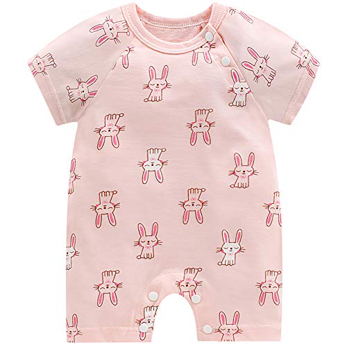 amropi Bebé Niñas Rayas Mono Verano Peleles Mameluco de Manga Corta Pijama Rosa Claro, 3-6 Meses