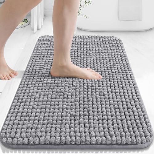 Homaxy Extra Dicke Weiche Badezimmerteppich Chenille Badematte rutschfest Badteppich Waschbar Badvorleger Saugfähige Duschvorleger für Badezimmer 41×61 cm Grau