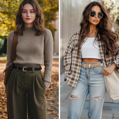 2 Pack Braided Elastic Belts for Women with Gold Buckle, Adjustable Stretch Belt for Jeans Pants Golf2