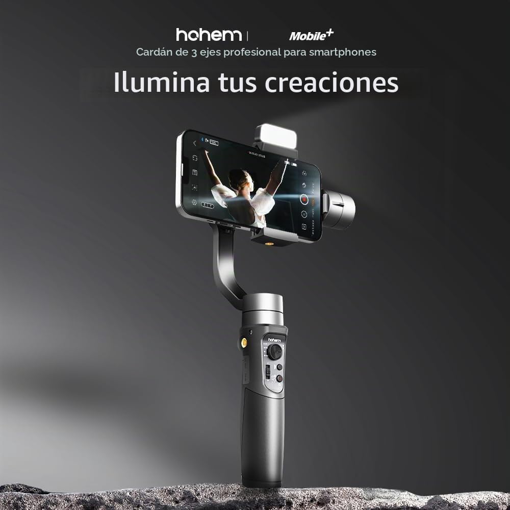 hohem iSteady Mobile Plus Kit Smartphone Gimbal Estabilizador, Gimbal Teléfono w/Luz de Relleno, Carga útil máxima 280g, Android y Phone Gimbal, Youtube TikTok Video Vlogging Estabilizador