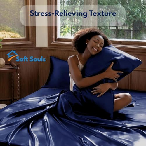 Image of SOFT SOULS Satin Silk Bedsheet with Pillow Covers Double Bed for Couples, Valentine's Day, Girlfriend, Boyfriend, Husband, Wife, or a Romantic Wedding First Night (Double Bed Sheet)