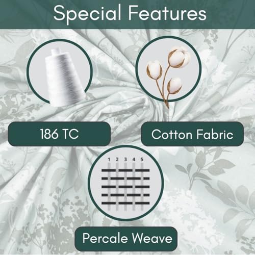Image of Mafatlal 186 Tc Corsica Cotton Bedsheet King Size | 108 X 108 Inches | Moisture-Wicking Summer Bedding for Breathable Sleeping Comfort | 2 Pillow Covers | Serene Green