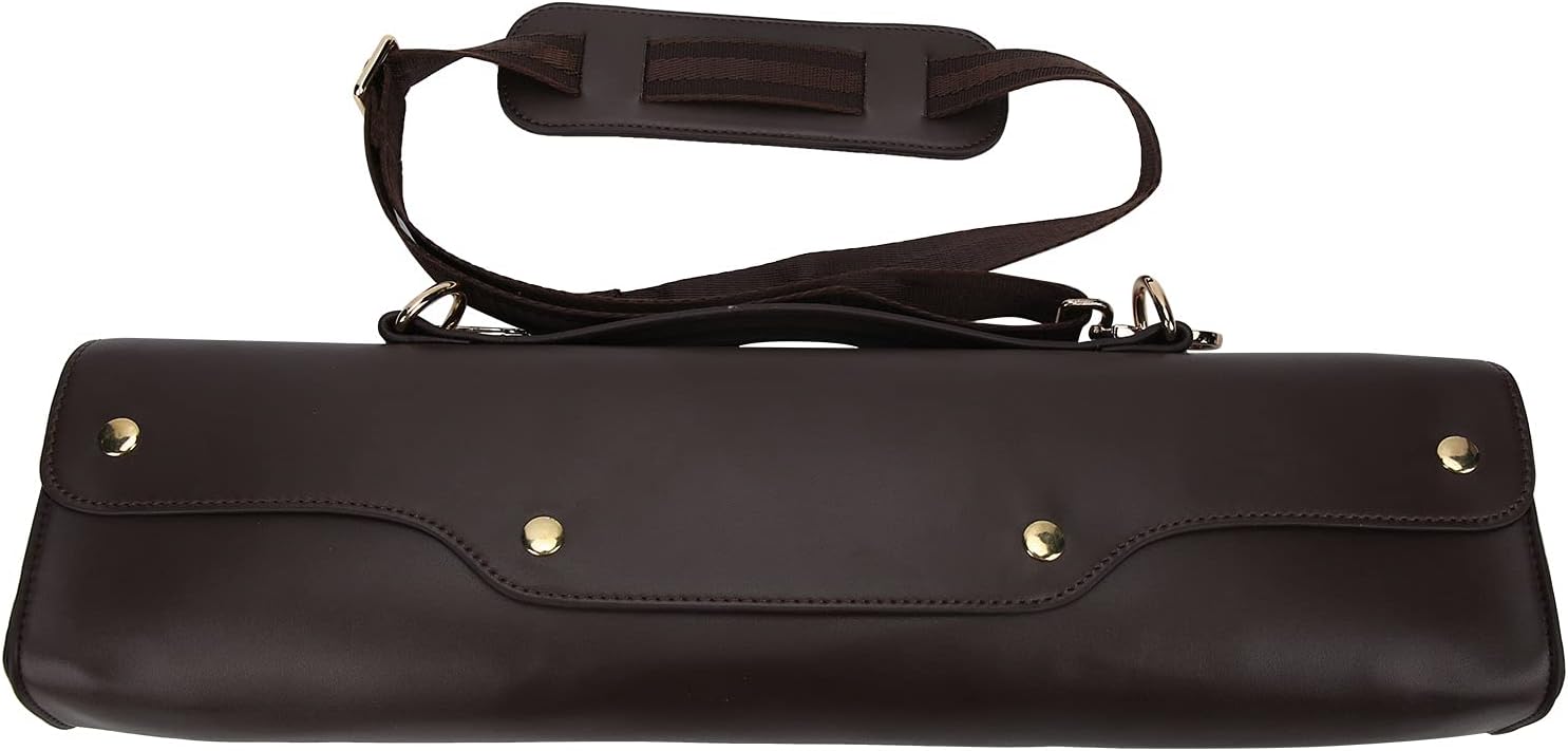 Flute Carrying Bag Flute Storage Bag Synthetic Leather Non Woven Fabric Metal Wind Instrument Storage Case with Shoulder Strap Brown