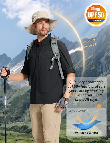TACVASEN Men's Fishing Shirts Long Sleeve Sun Protection UPF50+ Quick Dry Button Down Shirts with Zipper Pockets2