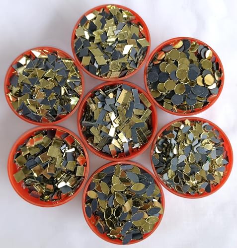 Image of NNJ GROUP 700 Pcs Golden Colour Mirror Kit for Lippan Art and Craft Work, 7 Shapes with Fabric Glue (Combo)