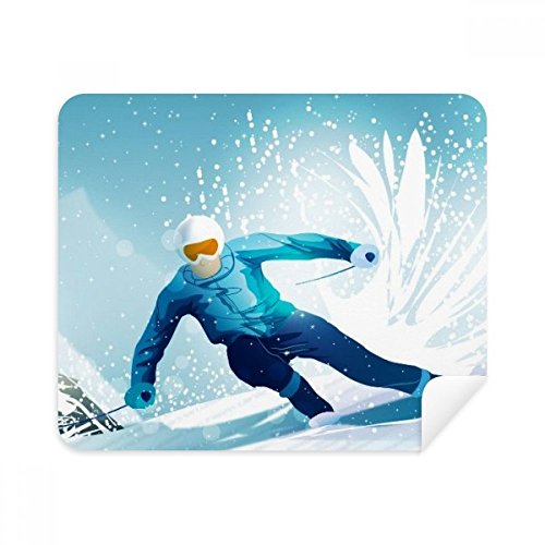 Winter Sport Skis and Ski Pole Illustration Cleaning Cloth Screen Cleaner 2pcs Suede Fabric