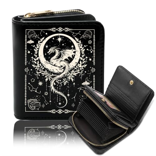 Goiicoln Womens Accordion Wallet Dragon Gothic Wallet Zipper Accordion Wallets for Women PU Leather Card Cases Organizers Wallets Credit Card Holder Large Capacity Dragon Gift for Ladies Girls