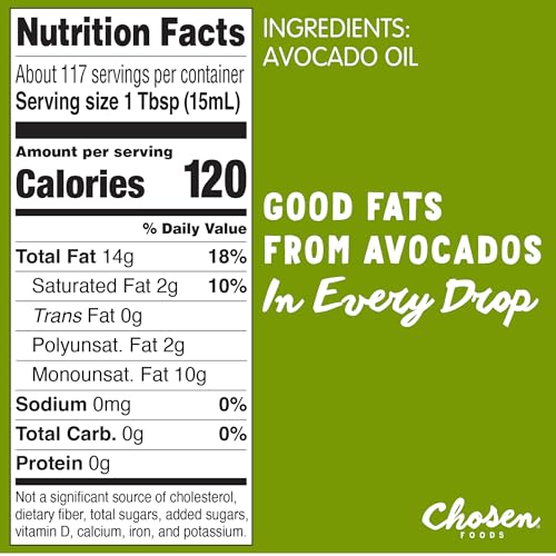Image of Chosen Foods 100% Pure Avocado Oil for Cooking - 1.75L with Recipe eBook Bundle - Made With Good Fats from Avocados, Naturally Refined, Never Adulterated, High Smoke Point, Non-GMO, Soy-Free, Canola Oil-Free, Gluten-Free, Keto