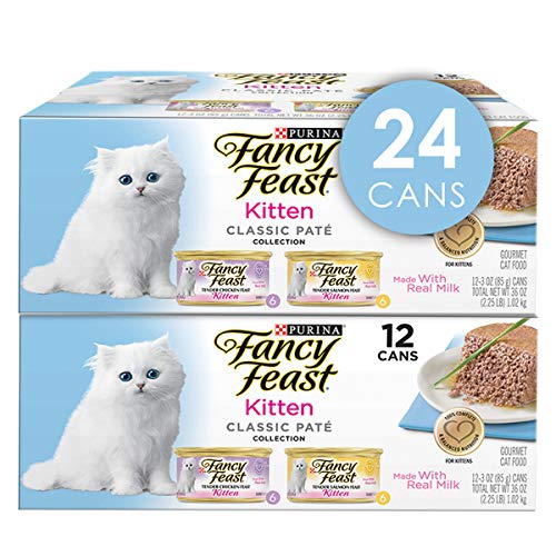 Image of Purina Fancy Feast Grain Free Pate Wet Kitten Food Variety Pack, Kitten Classic Pate Collection Chicken & Salmon - (2 Packs of 12) 3 oz. Cans