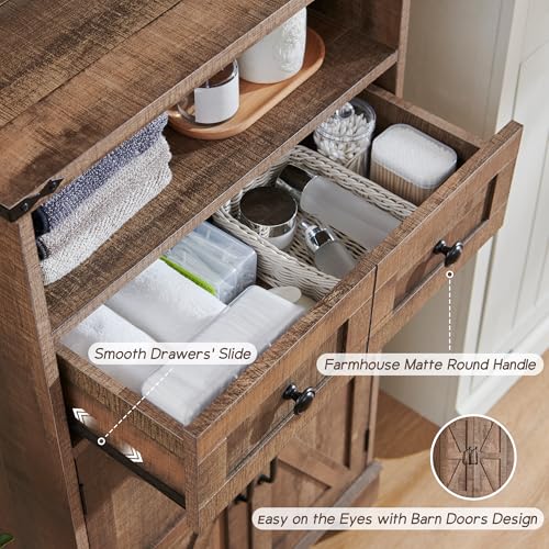 Bathroom-Floor-Cabinet-Farmhouse-Bathroom-Storage-Cabinet-24-Wide-Bathroom-Cabinet-with-Drawer-Adjustable-Shelf-Barn-Doors-Cabinet-for-Bathroom-Kitchen-Living-Room-Rustic-Brown Bathroom Floor Cabinet Farmhouse Bathroom Storage Cabinet 24 Wide Bathroom Cabinet with Drawer Adjustable Shelf Barn Doors Cabinet for Bathroom Kitchen Living Room Rustic Brown