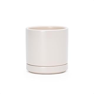 D'vine Dev 3.5 Inch Ceramic Planter Pot, Oatmeal, 94-O-A-8 | Modern Cylinder Design, Drainage Hole & Saucer Included, Stable Structure, Elegant Home Accent