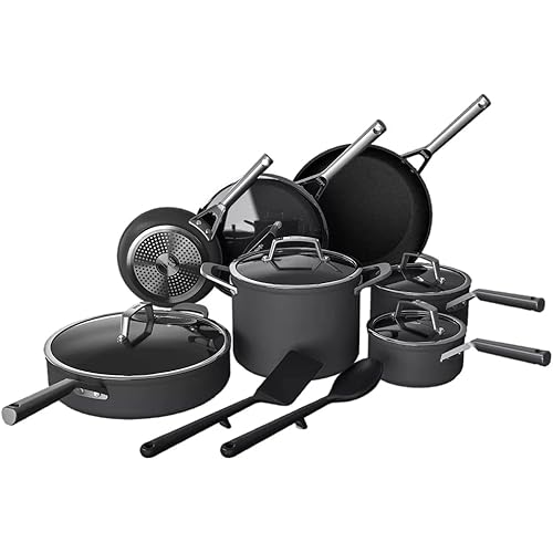 Ninja Foodi NeverStick Premium 14-Piece Cookware Set, Hard-Anodized, Nonstick, Durable & Oven Safe to 500°F, Slate Grey (14 Piece)