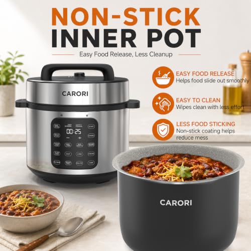 Image of CARORI 8Qt,9-in-1,1200W Electric Pressure Canner, IMD Touchscreen, Non-Stick Pot. Quick, Time-Saving, Healthy. Olla de Presion (Ollas). Safe Venting.Rice,Slow,Steamer, Saute, Warmer, Silver
