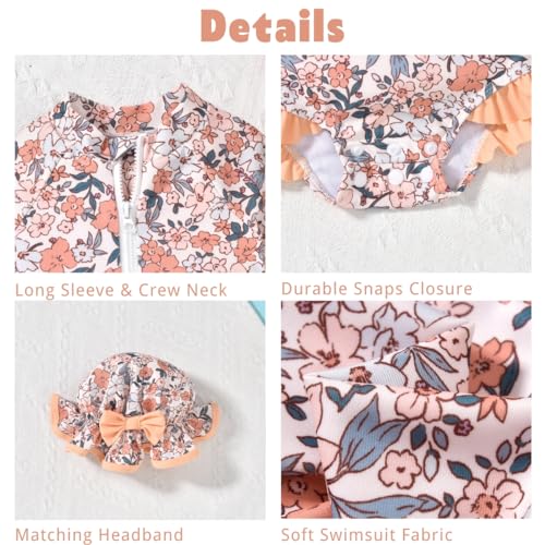 Aalizzwell Baby Girls Long Sleeve One Piece Swimsuit with Hat - Image 5