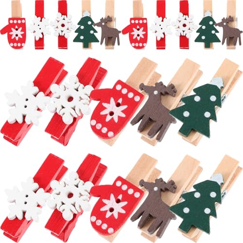 GLEAVI 125 Stück Weihnachten Klammern: Weihnachtsdeko Holzklammern – Weihnachtsbaum Schneeflocken Handschuhe Elch-wäscheklammern für Postkarten Geschenkanhänger Adventskalender Fotowänden