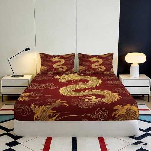 Drap-Housse Dragon 140x200cm en microfibre à bonnet profond non glissant