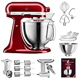 KitchenAid Küchenmaschine - P21 Profi Set Deluxe 185er (AM) - 5KSM185PSECA inkl. Gemüseschneider (MVSA), Zusatztrommeln (EMVSC), Fleischwolf Ganzmetall (5KSMMGA) und Kochbuch (Kochen & Backen)
