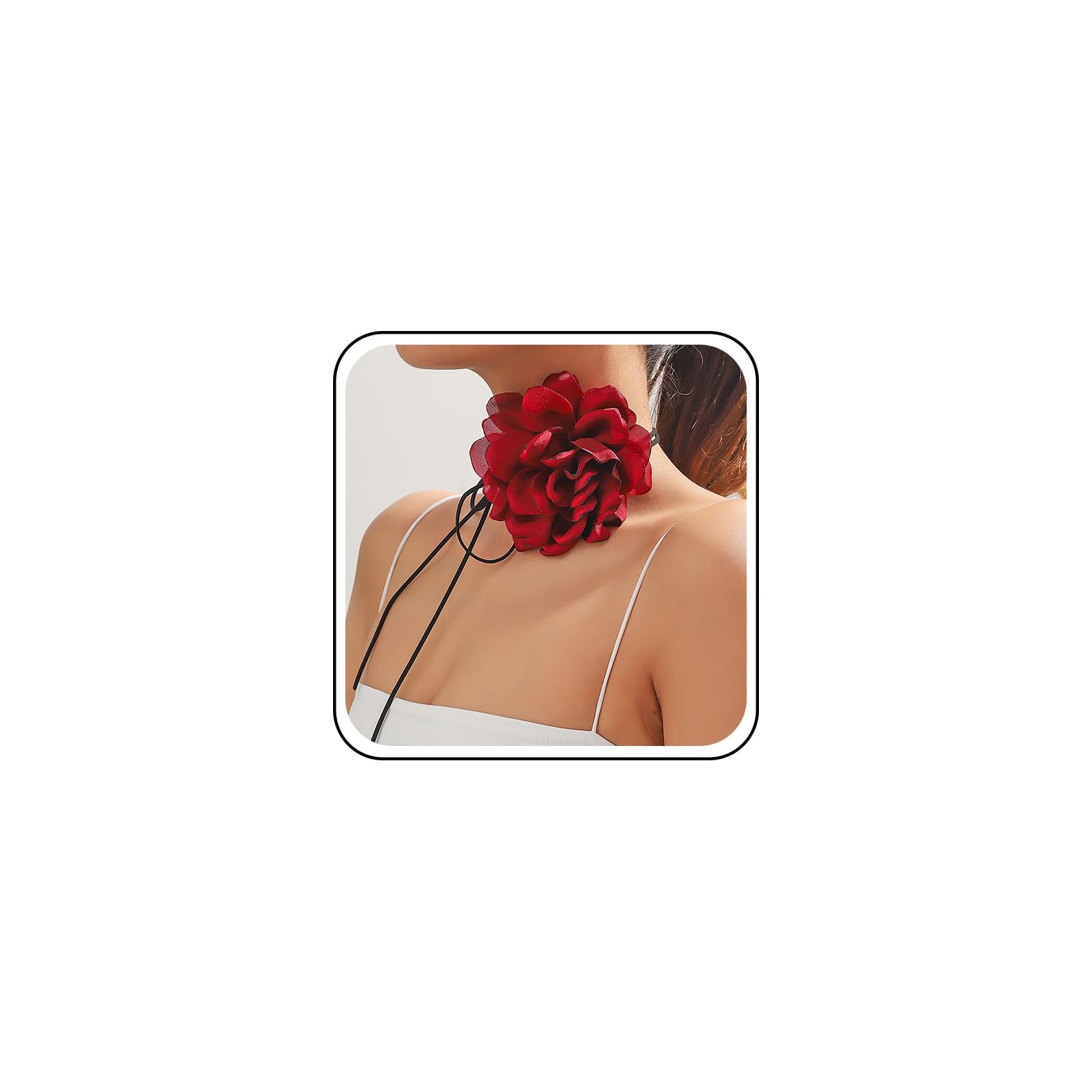 Collana girocollo in pelle con fiore di rosa, stile vintage, in velluto