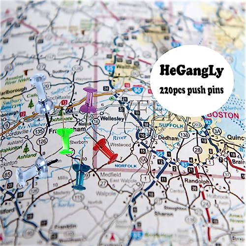 image for HeGangLy 200pcs Push Pins,Clear Multiple Colors Push Pins, Bulletin Bo