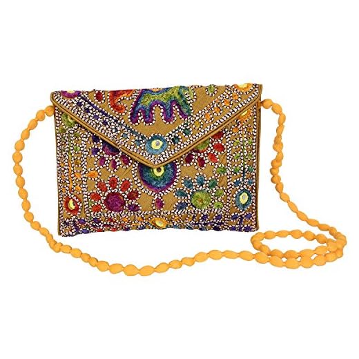 Bolsa clutch feminina Rajastão bordada à mão mini bolsa verde transversal feminina para presentes de festa de casamento, Amarelo escuro