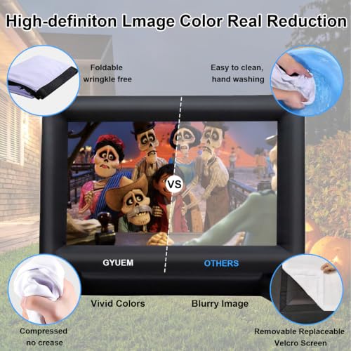 Image of GYUEM 18 feet Inflatable Outdoor Projector Movie Screen - Package with Rope, Blower, Tent Stakes - Portable, Great for Outdoor and Indoor Party Watch Movies