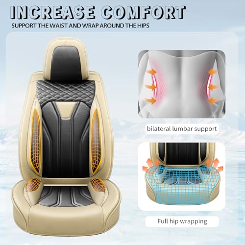 Image of Car Seat Covers Compatible with Chevy Equinox 2011-2026, Premium Leather Breathable, Wear Resistant, Airbag Compatible, All-Weather Protection & Full Coverage, 2 Front Seat Beige&Black