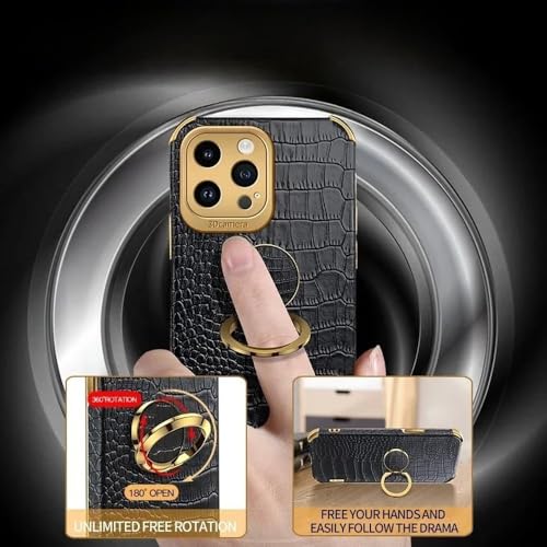 Coque cuir crocodile avec anneau iPhone 12 jaune pour éviter les chutes