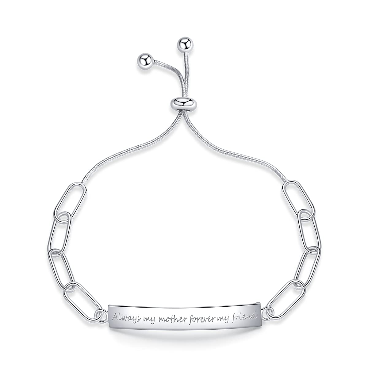 LLXYWJ Pulsera de Cadena y Banda de Plata de Ley 925 Personalizada Siempre mi Madre para Siempre mi Amigo Pulsera chapada en Platino para Mujer