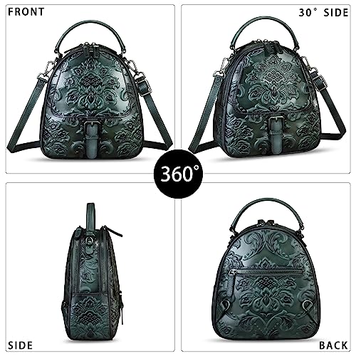 Image of Genuine Leather Satchel for Women Purse Embossed Crossbody Handbag Top Handle Bags Handmade Convertible Backpack Knapsack | Embossed