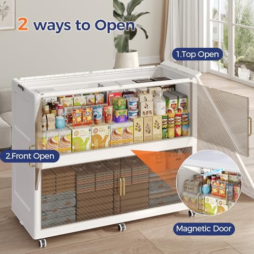 Image of 240 Gallon Extra Large Collapsible Storage Bin with Lid, 960QT Stackable Plastic Organizer with 6x Wheels, Foldable Drawer Cabinet for Closet, Living Room Office, Kitchen 3Pack, White