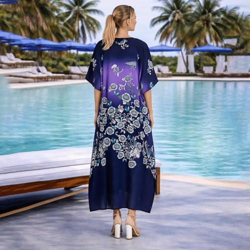 Image of Miss Lavish London Ladies Kaftans Kimono Maxi Style Dresses Suiting Teens to Adult Women in Regular to Plus Size (134-Blue, US 20-24)