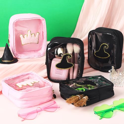 SATINIOR 12 Pcs Witch Party Favor Bags Mini Pink and Green Makeup Bags Chenille Organizer Pouches Clear with Zipper 5 x 6 Inch Waterproof Travel Purse for Women Birthday Supplies3
