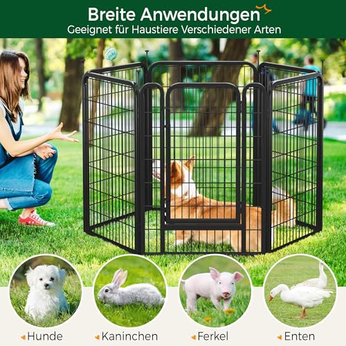 Yaheetech Welpenlaufstall Welpengitter 8-teilig 100cm, Einteilige Verriegelung, Verbindungsstangen mit rundem Kopf, Faltbare Freilaufgehege für Hunde Wohnung und Garten, Aufbau werkzeugfrei