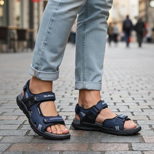 Image of Queday Mens Closed Toe Outdoor Hiking Sandals | Arch Support, 3 Adjustable Straps, Non-slip rubber outsole, Budget-friendly for beach, Daily, walking, fishing