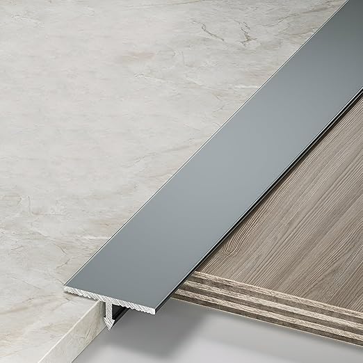 T-Profile - Tira de transición gris duradera para suelos laminados y parquet, 1,2 cm de altura, solución de puerta sin costuras, perfecta para renovación del hogar