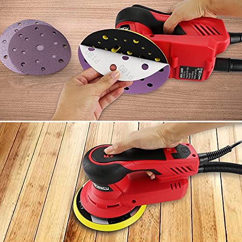 Exzenterschleifer 150 mm 5,0 mm Hub Elektro Exzenter-Schleifer Schleifmaschine Rotationsschleifer mit 20pcs Schleifscheiben Set und Staubabsaugschlauch, 4.000-10.000 U/min, Bürstenloser EC-Motor – Bild 8