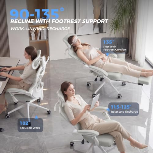 Image of CYKOV Ergonomic Office Chair with Footrest - Adjustable Lumbar Support & Headrest, 90-135 Reclining Mesh Back Computer Chair - Home Office /Gaming, 350lbs Capacity