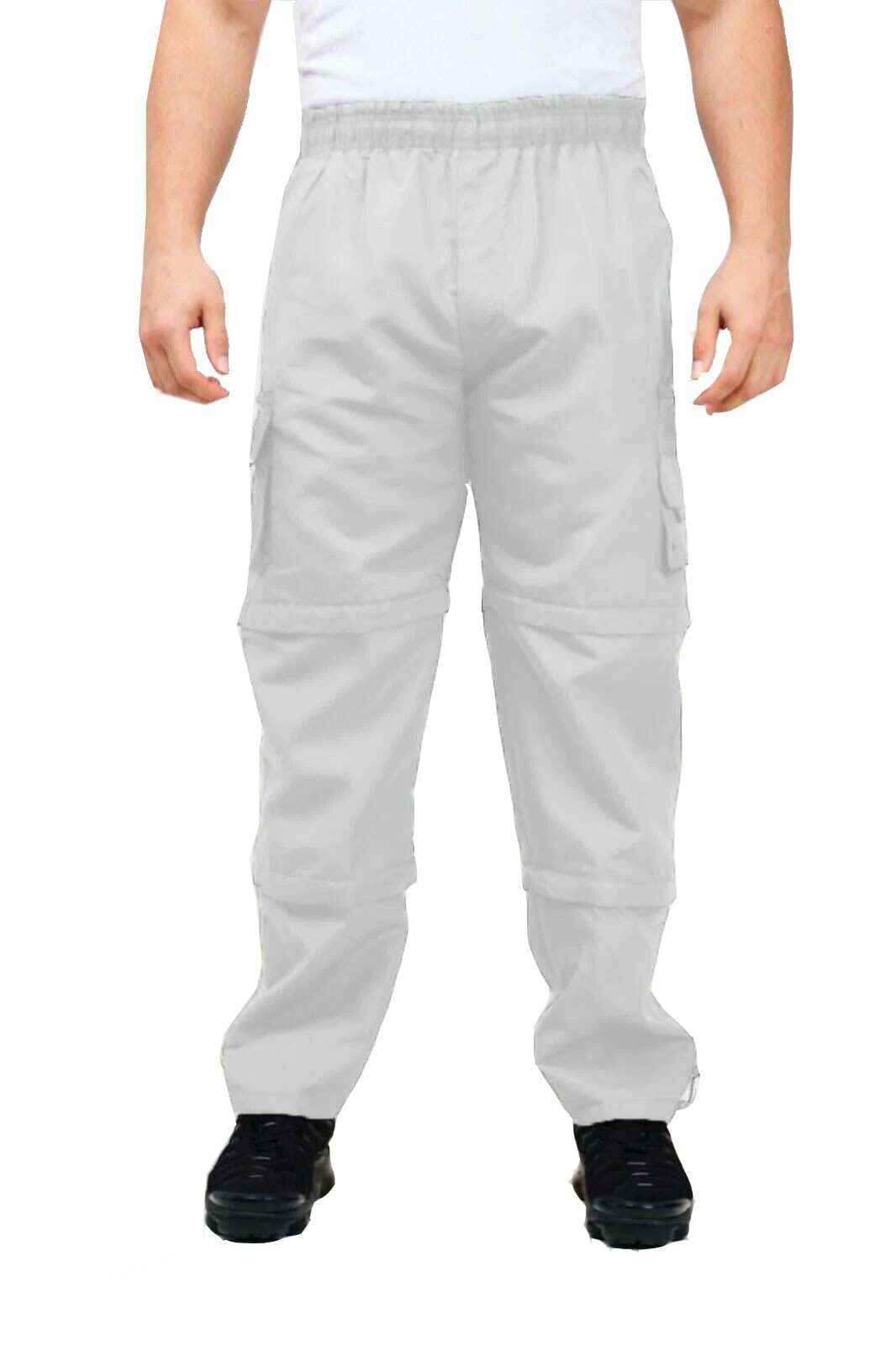 Label Apparel Men's Grey 3-In-1 Zip-Off Cargo Trousers – Convertible Combat Pants To 3/4 Shorts, Elasticated Waist Workwear Bottoms (M–3Xl)