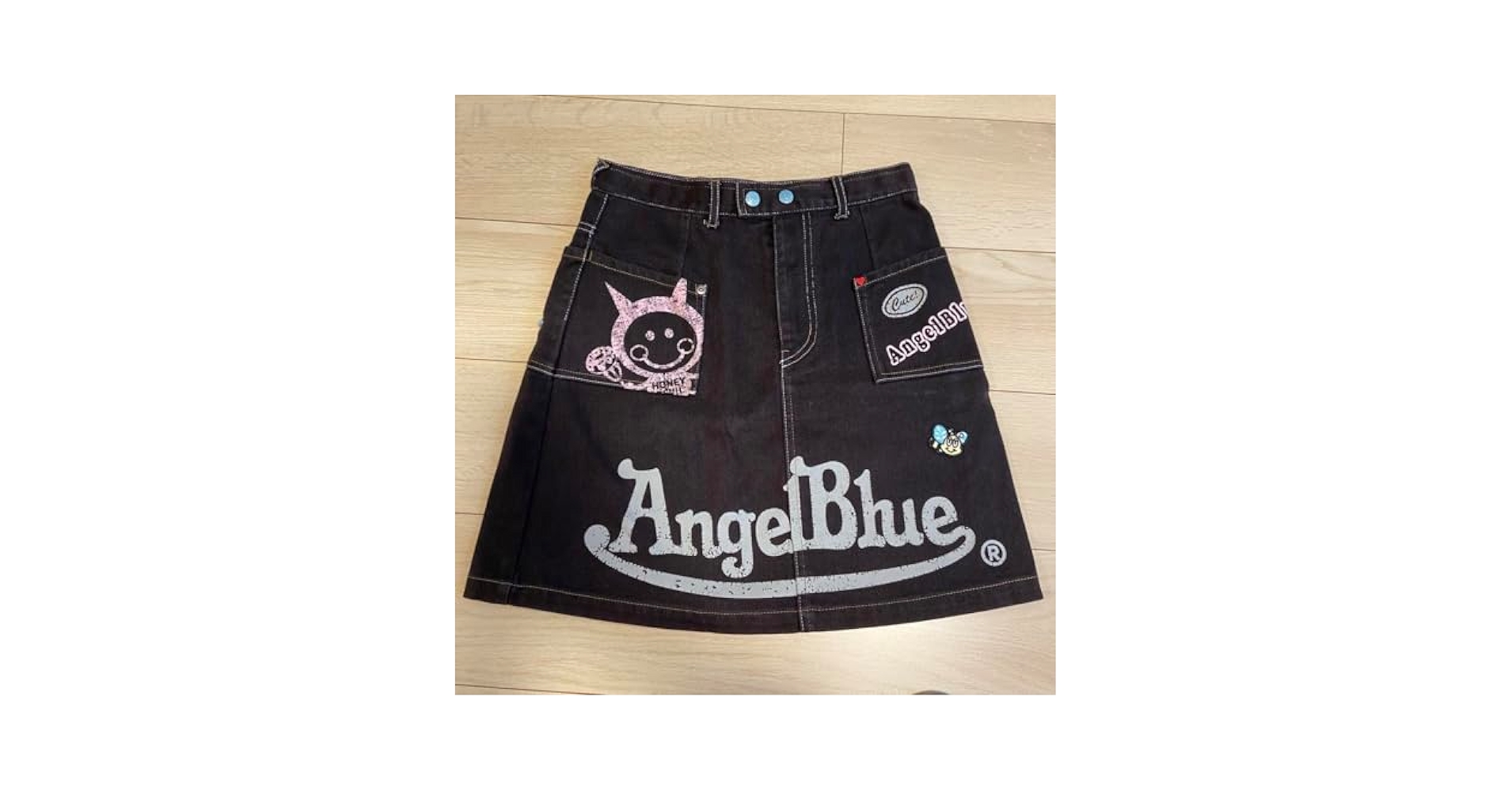 レア美品 ANGEL BLUE デニムスカート 総柄 160♡レトロ ポップ 美品☆エンジェルブルー 平成レトロ デニムスカート グリーン 総