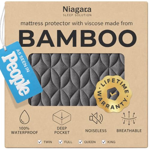 Image of 100% Waterproof Queen Mattress Protector - 360 Protection Against Spills, Stains & Accidents for Parents & Pet Owners - Noiseless & Cooling Viscose Made from Bamboo (Gray)
