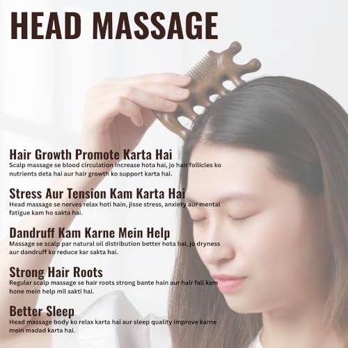 Image of Premium Sandalwood Wooden Massage Comb | Meridian Scalp Massager & Wide Tooth Detangling Comb | Anti-Static Handmade Comb for Head, Neck, Hair & Eye Relaxation | Home Spa Hair Care Tool(ORO-062)